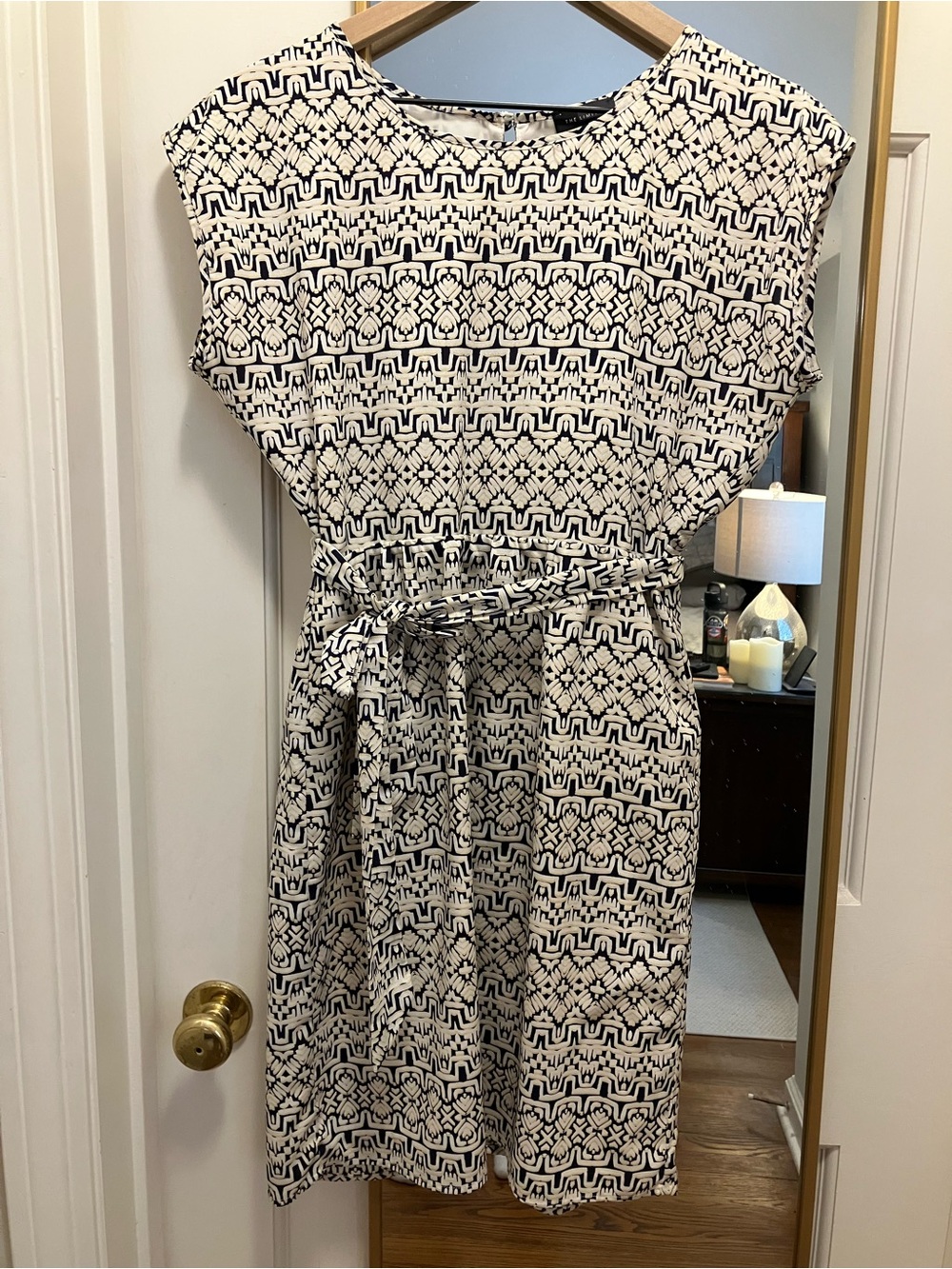 The Limited Black and White Patterned Midi Dress with Tie Waist